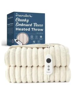 Dreamaker Chunky Embossed Fleece Electric Heated Throw Blanket in Natural