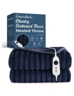 Dreamaker Chunky Embossed Fleece Electric Heated Throw Blanket in Midnight Blue