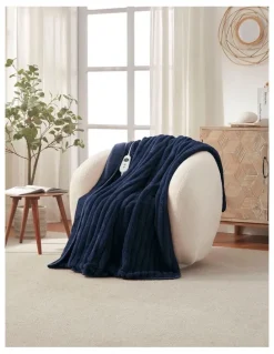 Dreamaker Chunky Embossed Fleece Electric Heated Throw Blanket in Midnight Blue