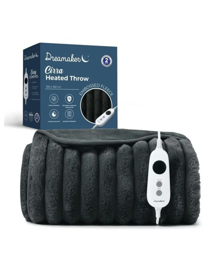 Dreamaker Chunky Embossed Fleece Heated Throw in Charcoal