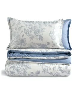 Dreamaker Cotton Reversible Odette Quilt Cover Set in Blue