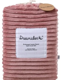 Dreamaker Embossed Teddy Fleece Quilt Cover Set in Blush