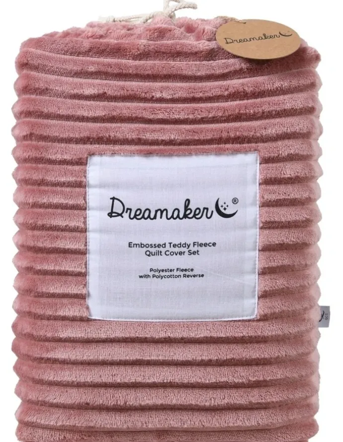 Dreamaker Embossed Teddy Fleece Quilt Cover Set in Blush