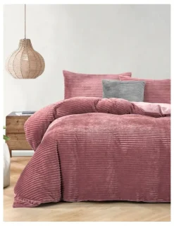 Dreamaker Embossed Teddy Fleece Quilt Cover Set in Blush