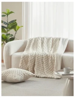 Dreamaker Emmett Textured Faux Fur Throw in Cream