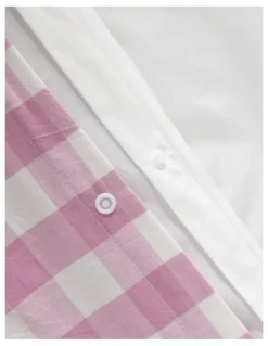 Dreamaker Lola Gingham Washed Cotton Quilt Cover Set in Pearl Pink