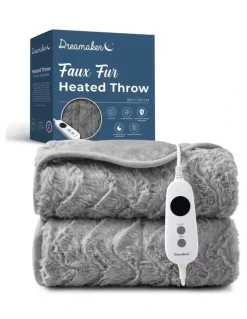 Dreamaker Luxury Faux Fur Electric Heated Throw Blanket in Silver