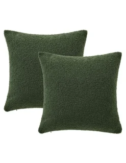 Dreamaker Otis Teddy Fleece Cushion Covers 45x45cm Set of 2 in Moss Green