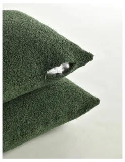 Dreamaker Otis Teddy Fleece Cushion Covers 45x45cm Set of 2 in Moss Green
