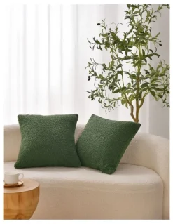 Dreamaker Otis Teddy Fleece Cushion Covers 45x45cm Set of 2 in Moss Green