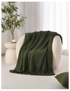 Dreamaker Otis Teddy Fleece Double-Sided Throw 130x160cm in Moss Green