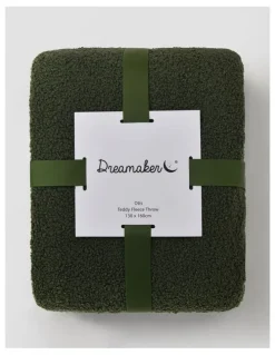 Dreamaker Otis Teddy Fleece Double-Sided Throw 130x160cm in Moss Green