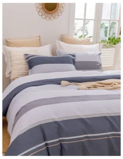 Dreamaker Portofino Stripe Cotton Quilt Cover Set in Blue
