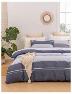 Dreamaker Portofino Stripe Cotton Quilt Cover Set in Blue