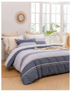 Dreamaker Portofino Stripe Cotton Quilt Cover Set in Blue