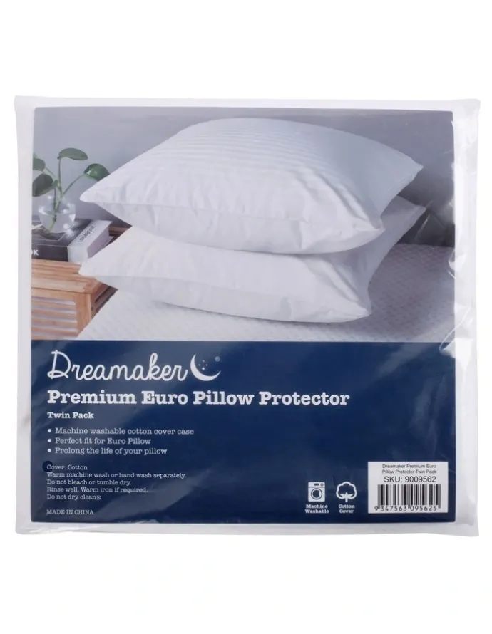 Dreamaker Premium Cotton European Pillow Protector 2 Pack 65x65cm in White