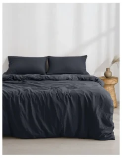 Dreamaker Superfine Washed Microfibre Quilt Cover Set in Navy