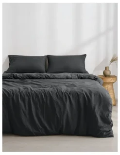 Dreamaker Superfine Washed Microfibre Quilt Cover Set in Black