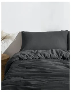 Dreamaker Superfine Washed Microfibre Quilt Cover Set in Black
