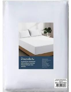 Dreamaker Superfine Washed Microfibre Combo Fitted Sheet Set in Ice Blue