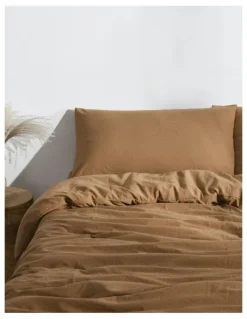 Dreamaker Superfine Washed Microfibre Quilt Cover Set in Rust