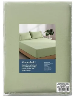 Dreamaker Superfine Washed Microfibre Combo Fitted Sheet Set in Sage Green