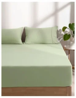 Dreamaker Superfine Washed Microfibre Combo Fitted Sheet Set in Sage Green