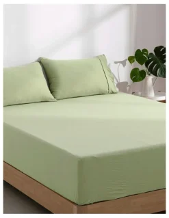 Dreamaker Superfine Washed Microfibre Combo Fitted Sheet Set in Sage Green