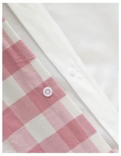 Dreamaker Washed Cotton Yarn Dyed Gingham Cot Quilt Cover Set in Pink Pearl