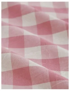 Dreamaker Washed Cotton Yarn Dyed Gingham Cot Quilt Cover Set in Pink Pearl