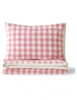 Dreamaker Washed Cotton Yarn Dyed Gingham Cot Quilt Cover Set in Pink Pearl