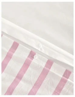 Dreamaker Washed Cotton Yarn Dyed Stripe Cot Quilt Cover Set in Pink Pearl