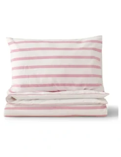 Dreamaker Washed Cotton Yarn Dyed Stripe Cot Quilt Cover Set in Pink Pearl