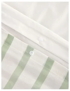 Dreamaker Washed Cotton Yarn Dyed Stripe Cot Quilt Cover Set in Sage