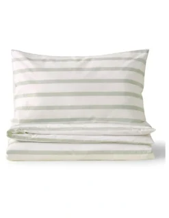 Dreamaker Washed Cotton Yarn Dyed Stripe Cot Quilt Cover Set in Sage
