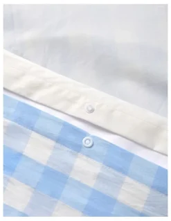 Dreamaker Washed Cotton Yarn Dyed Gingham Quilt Cover Set in Sky Cot