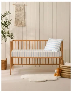 Dreamaker Washed Cotton Yarn Dyed Large Cot Stripe Fitted Sheet Set in Sky