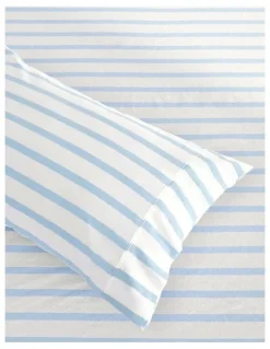Dreamaker Washed Cotton Yarn Dyed Large Cot Stripe Fitted Sheet Set in Sky