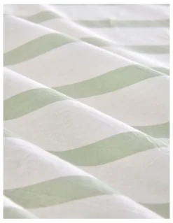 Dreamaker Washed Cotton Yarn Dyed Large Cot Stripe Fitted Sheet Set in Sage
