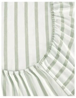 Dreamaker Washed Cotton Yarn Dyed Large Cot Stripe Fitted Sheet Set in Sage