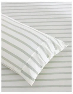 Dreamaker Washed Cotton Yarn Dyed Large Cot Stripe Fitted Sheet Set in Sage