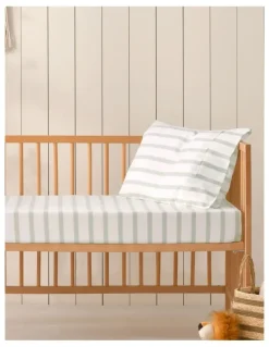 Dreamaker Washed Cotton Yarn Dyed Large Cot Stripe Fitted Sheet Set in Sage
