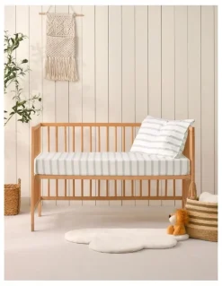 Dreamaker Washed Cotton Yarn Dyed Large Cot Stripe Fitted Sheet Set in Sage
