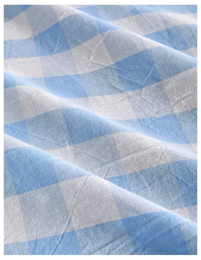 Dreamaker Washed Cotton Yarn Dyed Gingham Large Cot Fitted Sheet Set in Sky