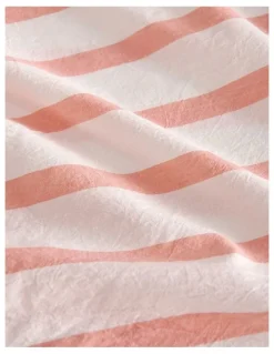Dreamaker Washed Cotton Yarn Large Cot Dyed Stripe Fitted Sheet Set in Coral