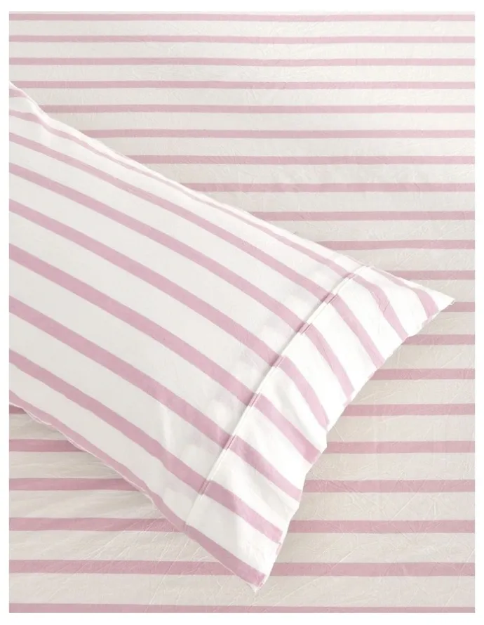 Dreamaker Washed Cotton Yarn Dyed Large Cot Stripe Fitted Sheet Set in Pink Pearl