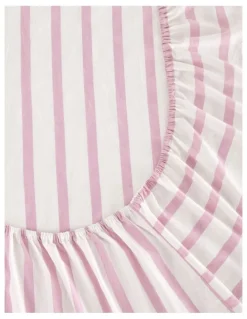 Dreamaker Washed Cotton Yarn Dyed Large Cot Stripe Fitted Sheet Set in Pink Pearl