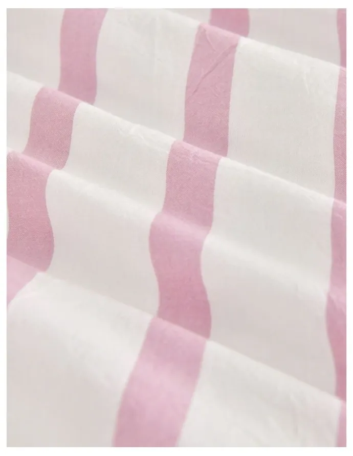 Dreamaker Washed Cotton Yarn Dyed Large Cot Stripe Fitted Sheet Set in Pink Pearl