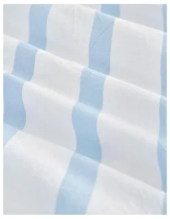 Dreamaker Washed Cotton Yarn Dyed Stripe Cot Quilt Cover Set in Sky