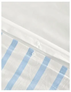 Dreamaker Washed Cotton Yarn Dyed Stripe Cot Quilt Cover Set in Sky